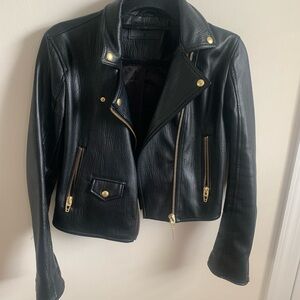 Blank NYC Faux Black Leather Jacket with Gold Accents